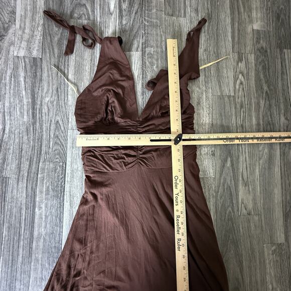 Rubber Ducky Productions 100% Rayon Brown Halter Maxi Dress Made in USA - Picture 4 of 5